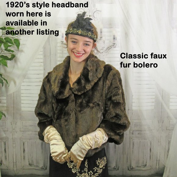 Sz S Faux Fur bolero jacket, Ann Taylor Loft, Dark brown, Collar, Half sleeves - Picture 9 of 11